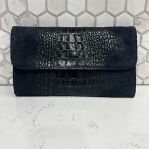 Womens Crocodile Suede Clutch Bag